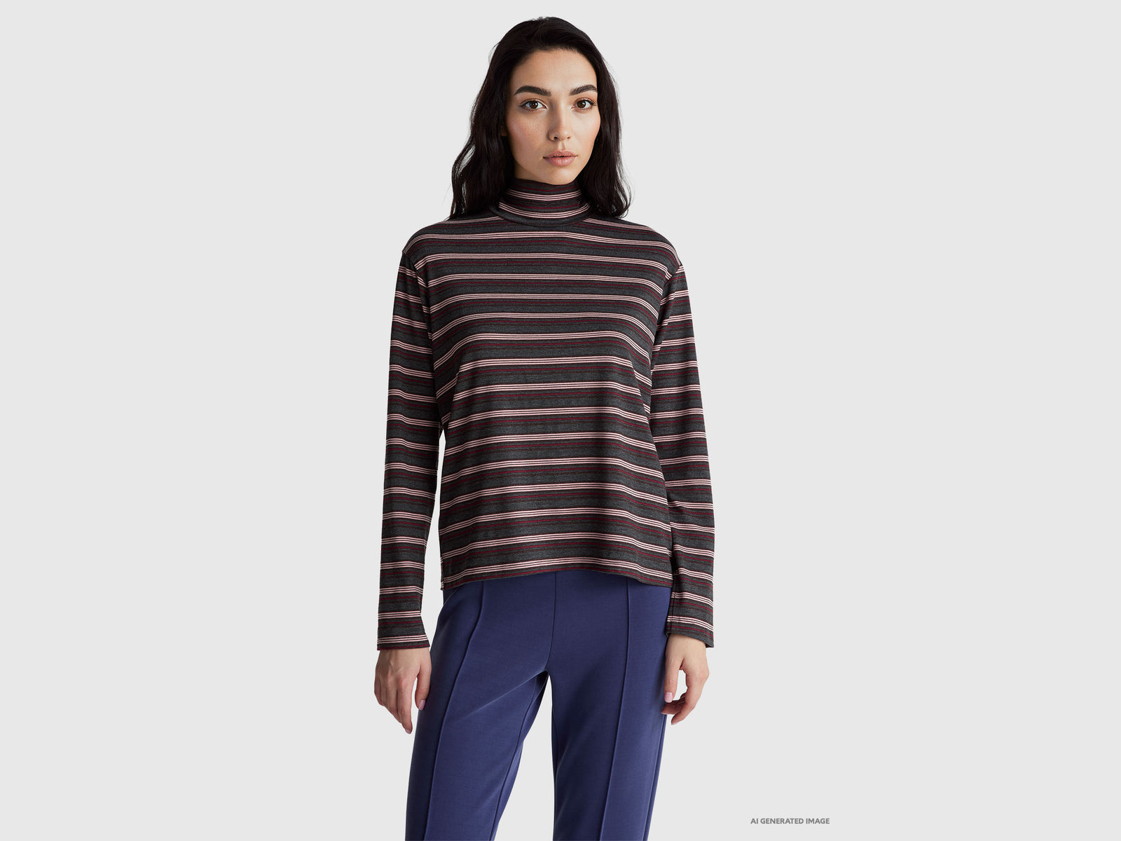 T-shirt de gola alta às riscas - ucb_image_F