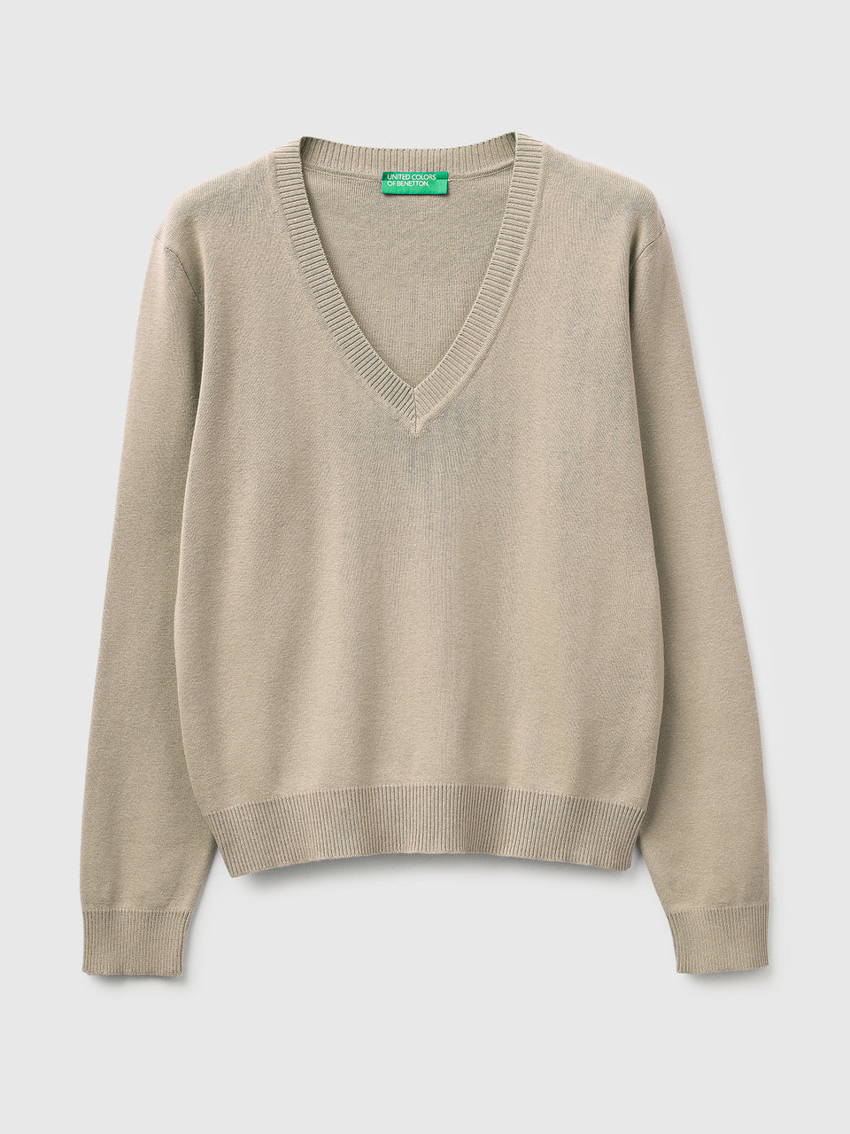 Beige V-neck sweater in tricot cotton - ucb_image_FS