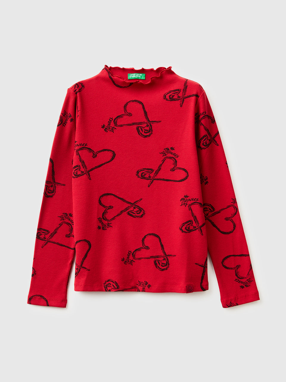 T-shirt de gola alta bordô com estampa de corações - ucb_image_FS
