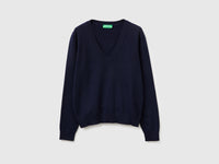 Dark blue V-neck sweater in tricot cotton - ucb_image_FS