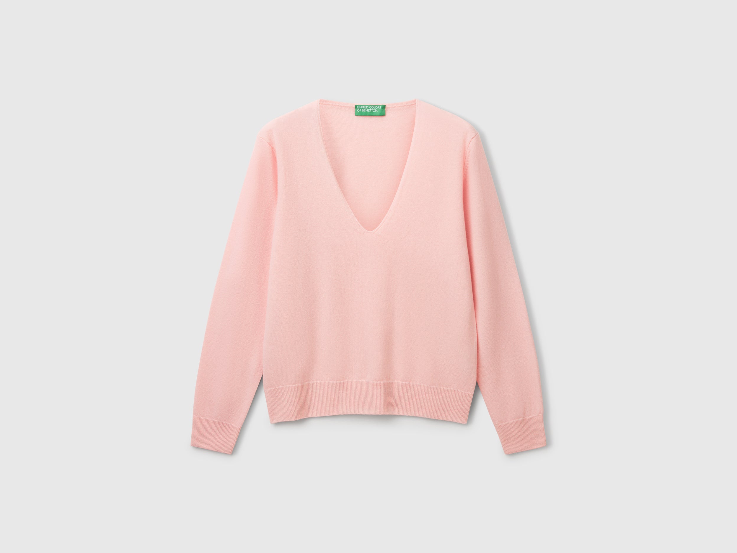 Camisola rosa pó com decote em V em pura lã Merino - ucb_image_FS