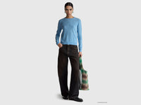 Camisola de gola redonda azul-claro em lã Merino - ucb_image_FY