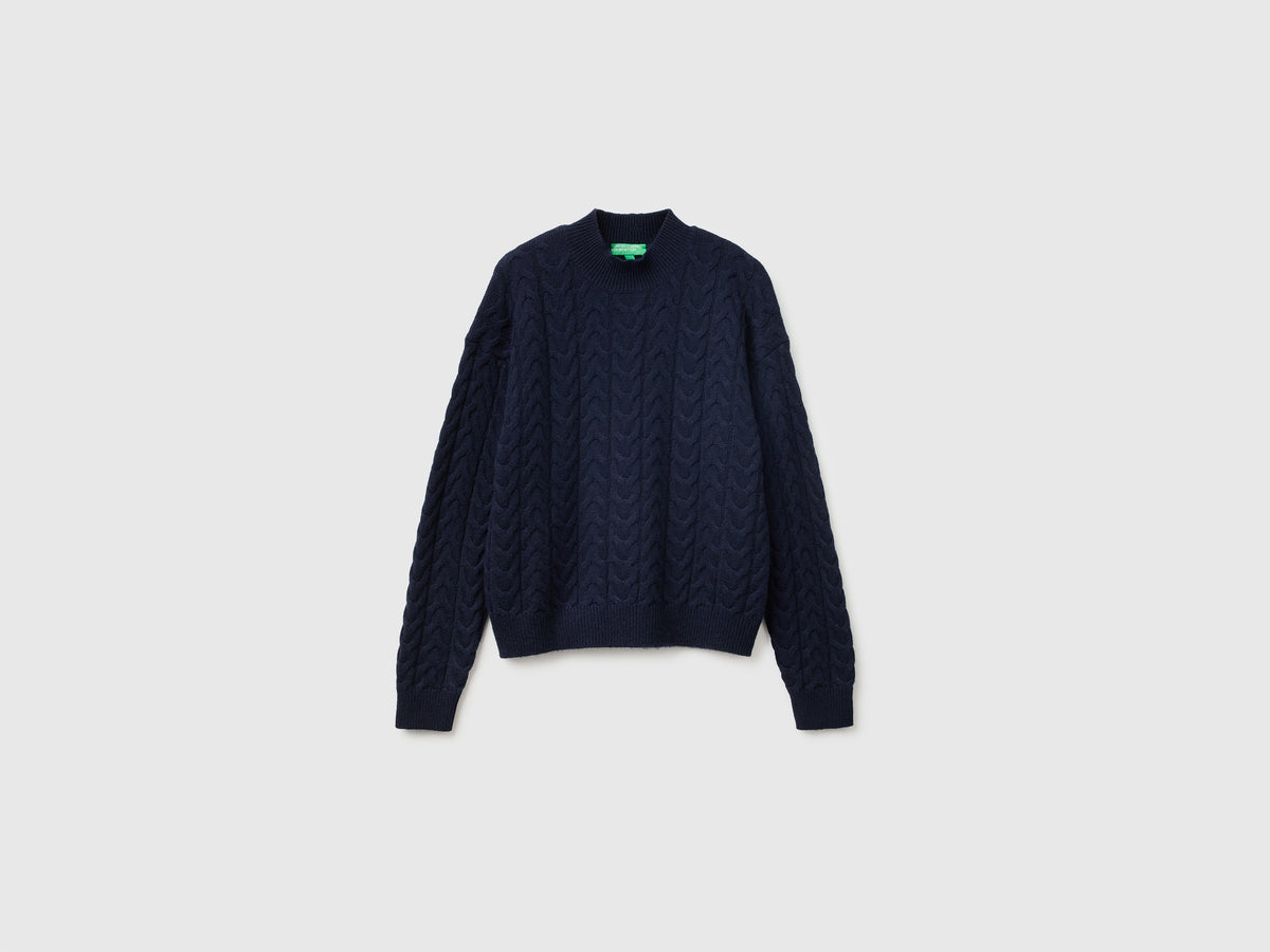 Camisola de gola alta com tranças em mistura de lã e caxemira - ucb_image_FS