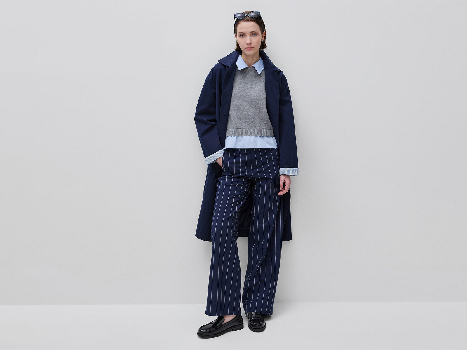 Wide-leg pinstriped trousers