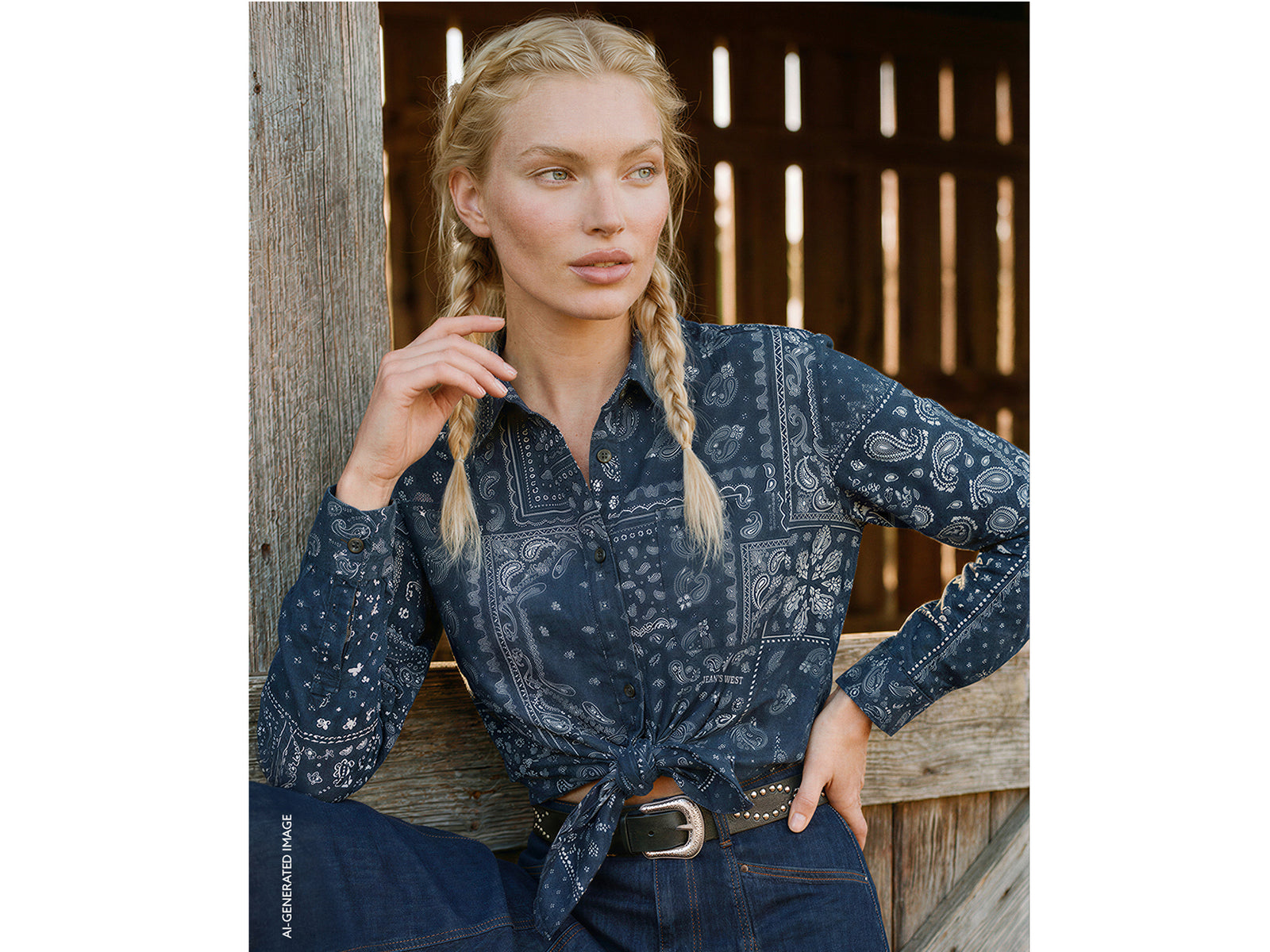 Bandana print shirt with knot