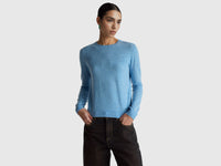 Camisola de gola redonda azul-claro em lã Merino - ucb_image_F