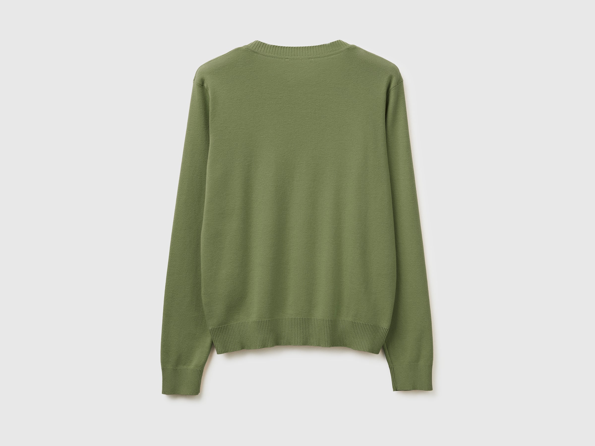 Olive green V-neck sweater in tricot cotton - ucb_image_BS