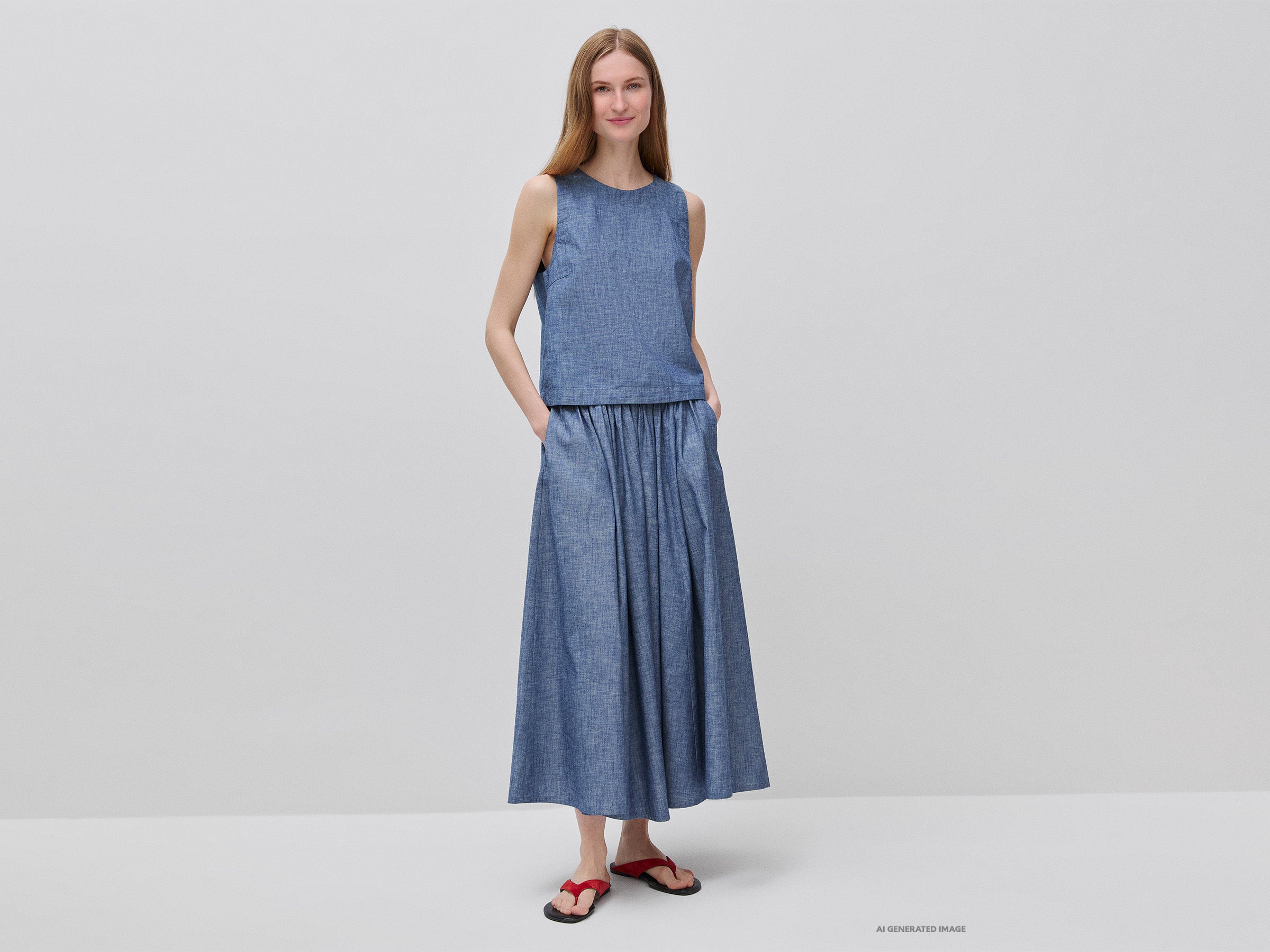 Saia midi em chambray - ucb_image_FY