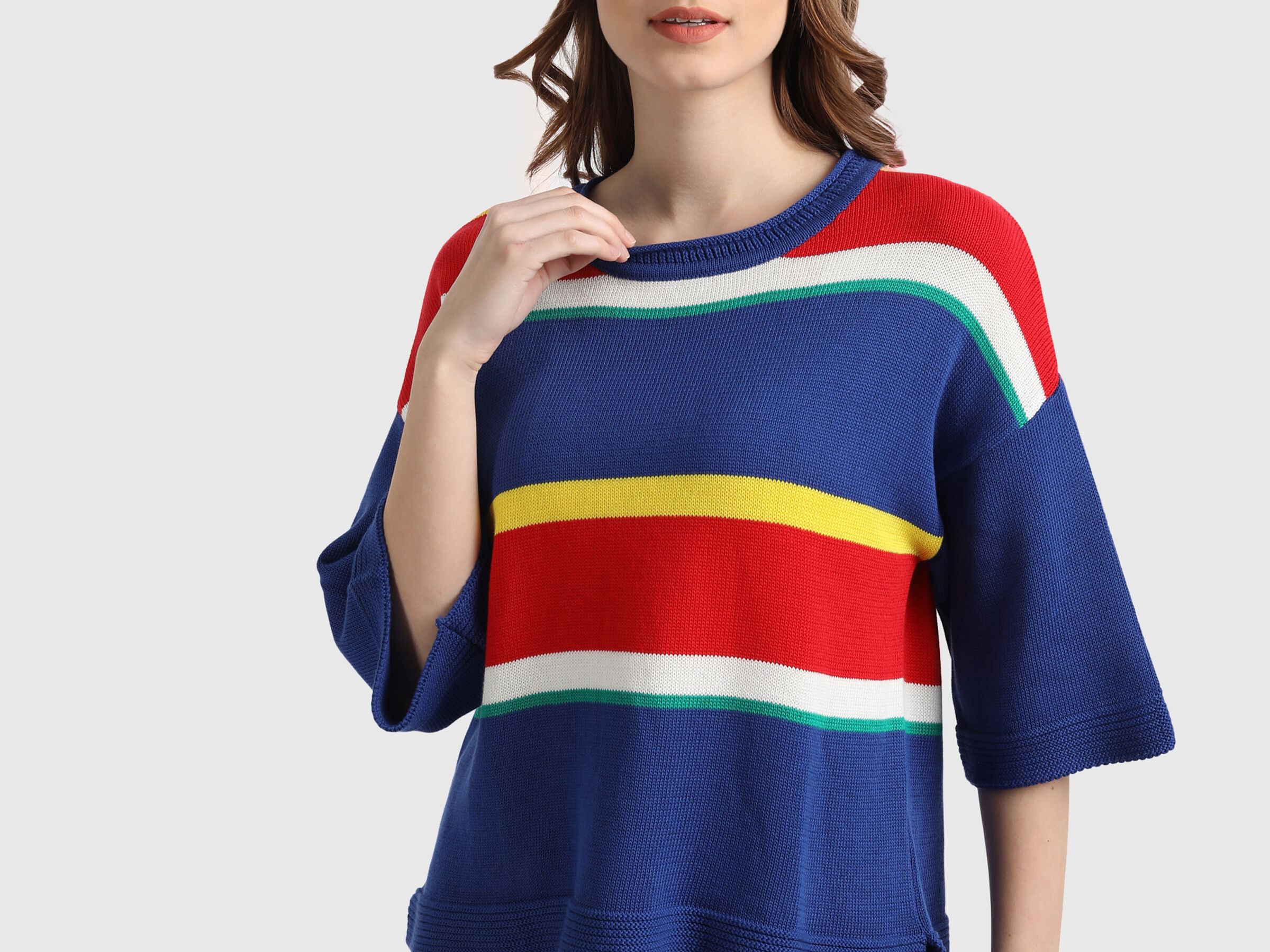 Stripe Tricot Sweater with Flared Sleeves image number 6