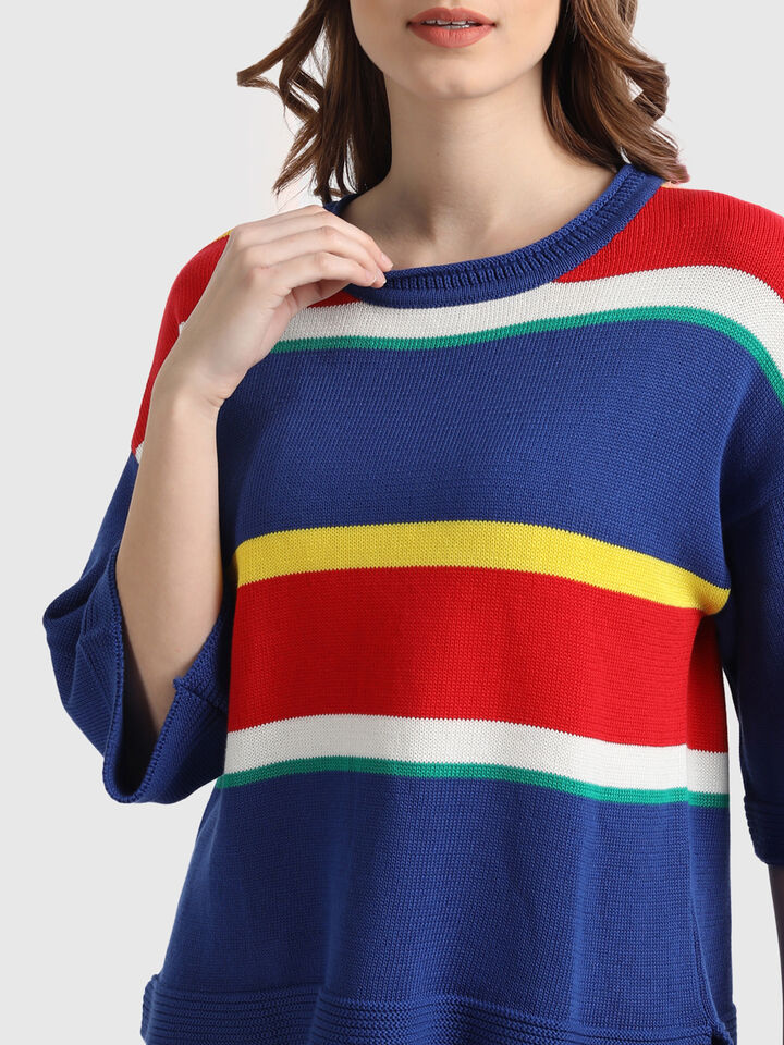 Stripe Tricot Sweater with Flared Sleeves image number 6
