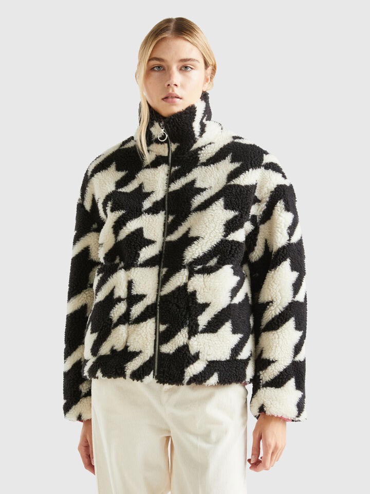F/S RAISED NECK HOUNDSTOOTH JACKET
