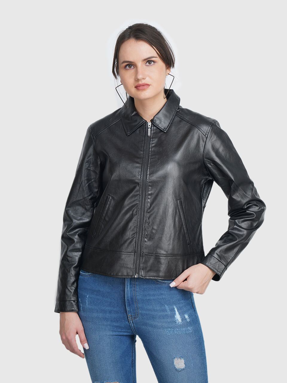 Pu Jacket With Pattern Placket image number null