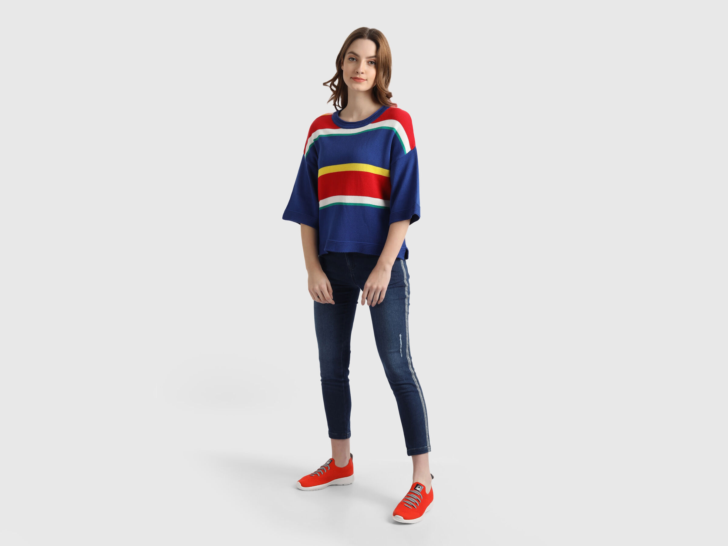 Stripe Tricot Sweater with Flared Sleeves image number 5