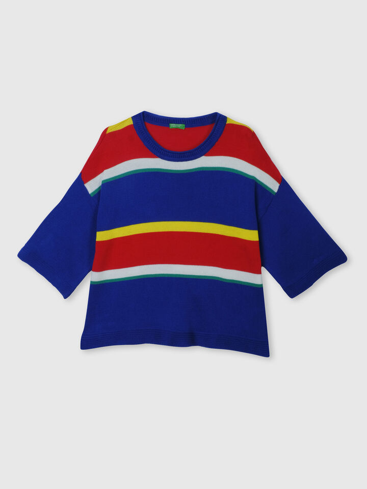 Stripe Tricot Sweater with Flared Sleeves image number 7