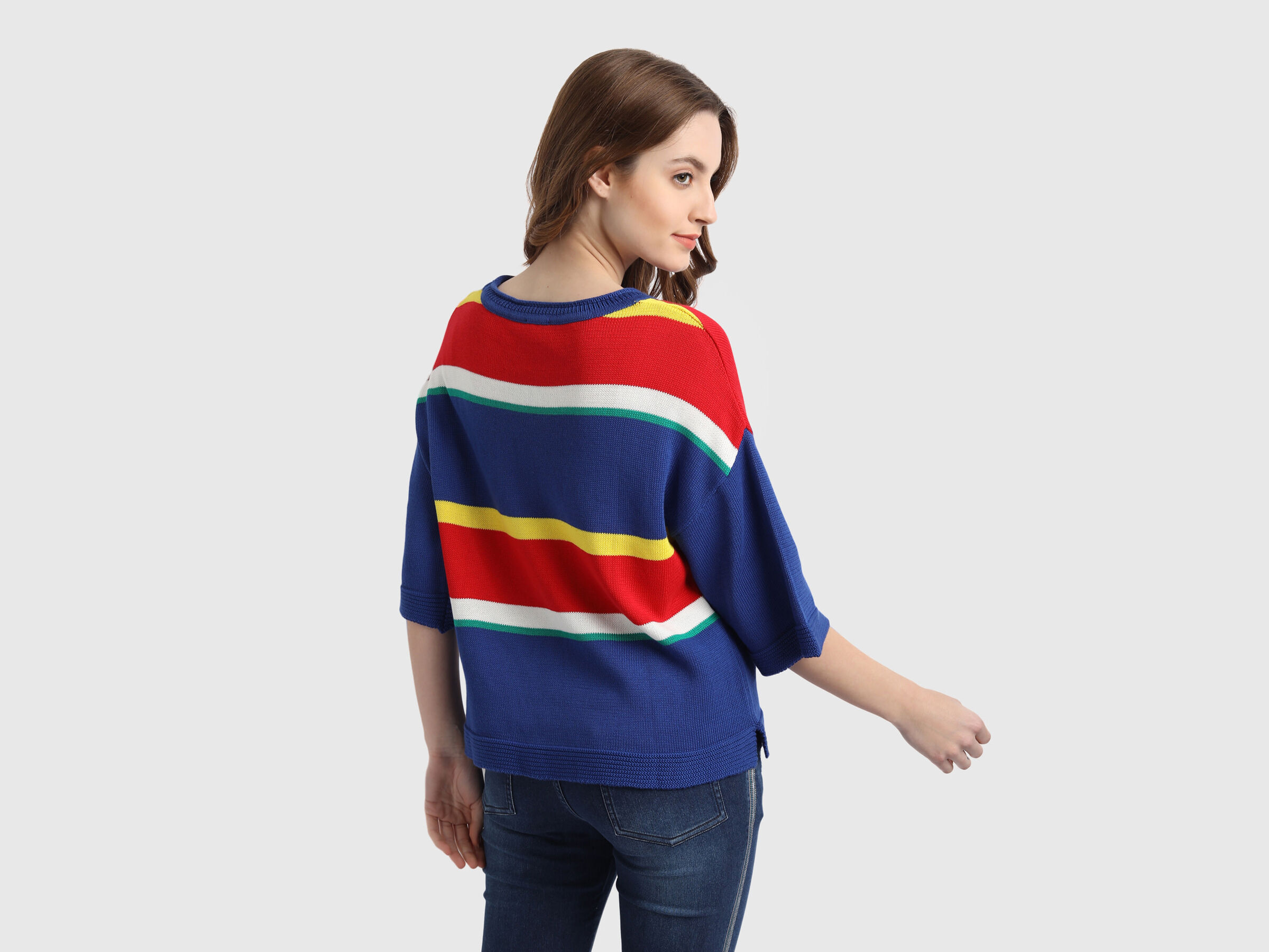 Stripe Tricot Sweater with Flared Sleeves image number 3