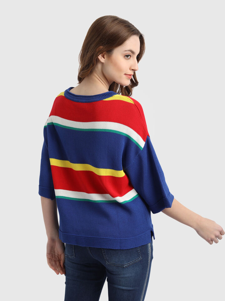 Stripe Tricot Sweater with Flared Sleeves image number 3