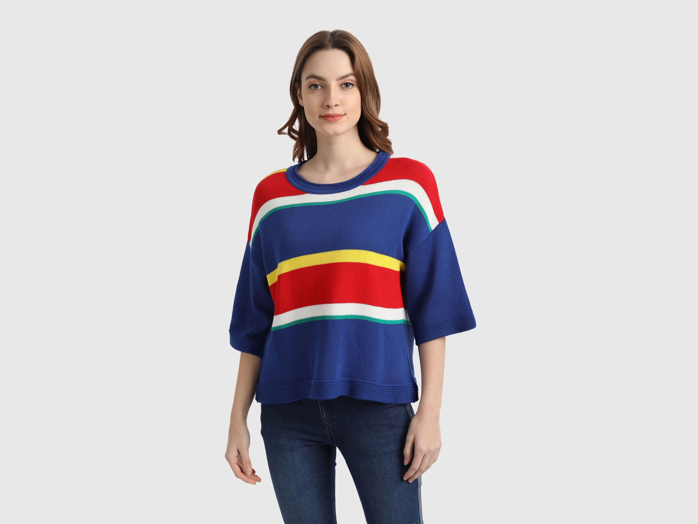 Stripe Tricot Sweater with Flared Sleeves image number 1