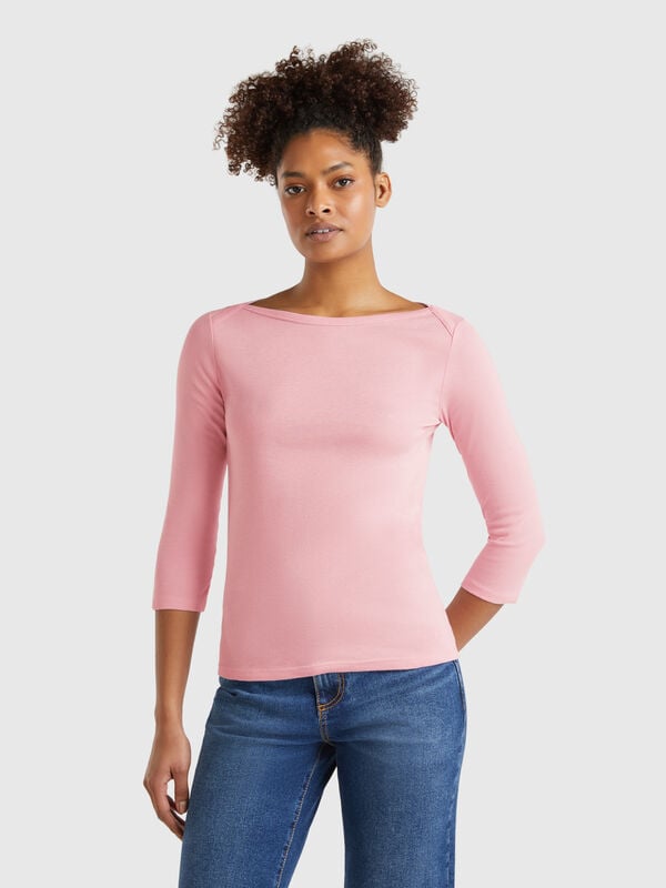 T-shirt with boat neck in 100% cotton Women