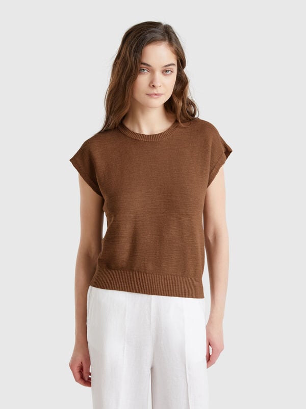Vest in cotton and linen blend Women