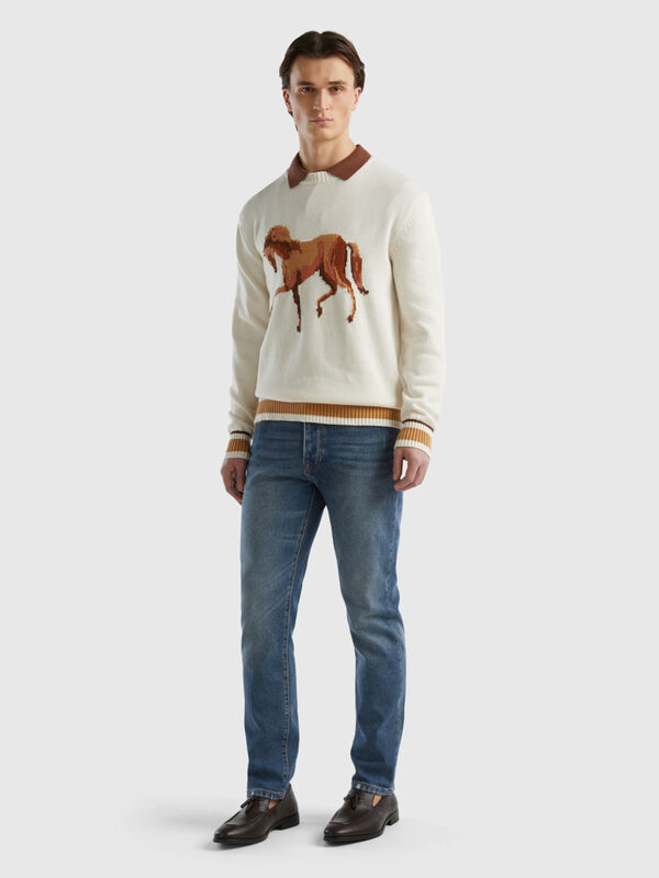 Sweater with horse inlay Men