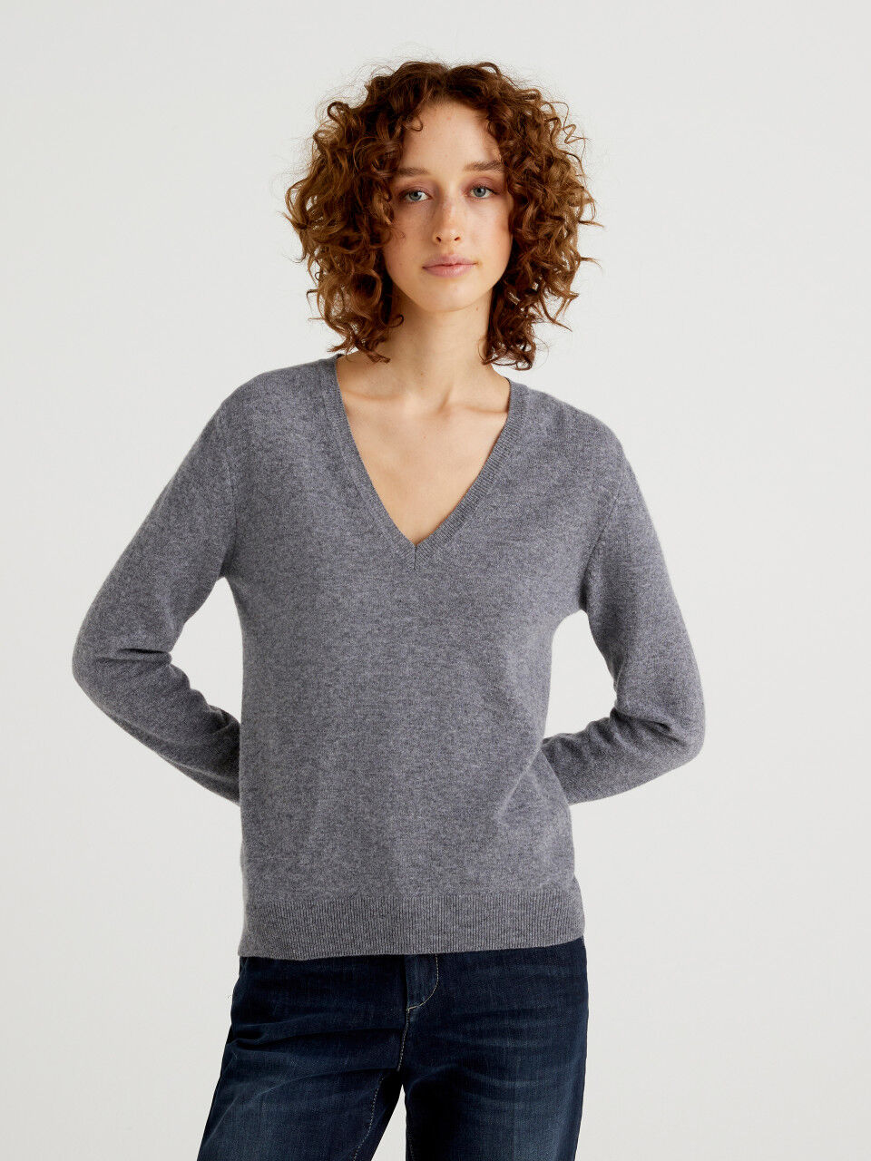 women's grey v neck sweater