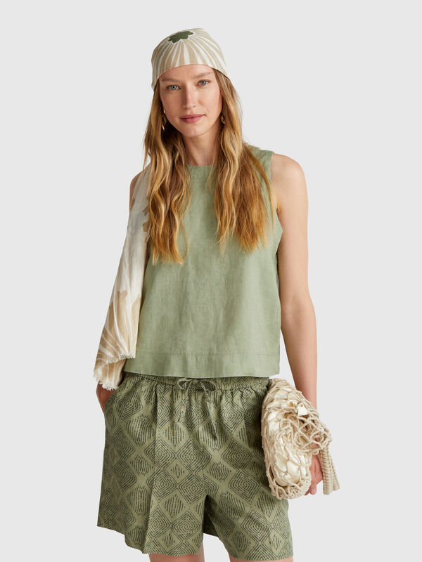 Sleeveless top in pure linen Women