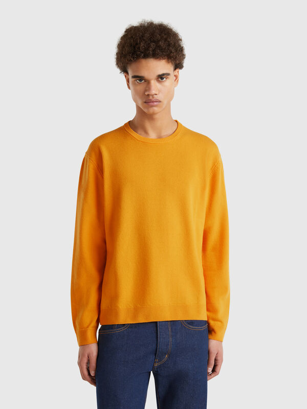 Ocher yellow sweater in pure Merino wool Men