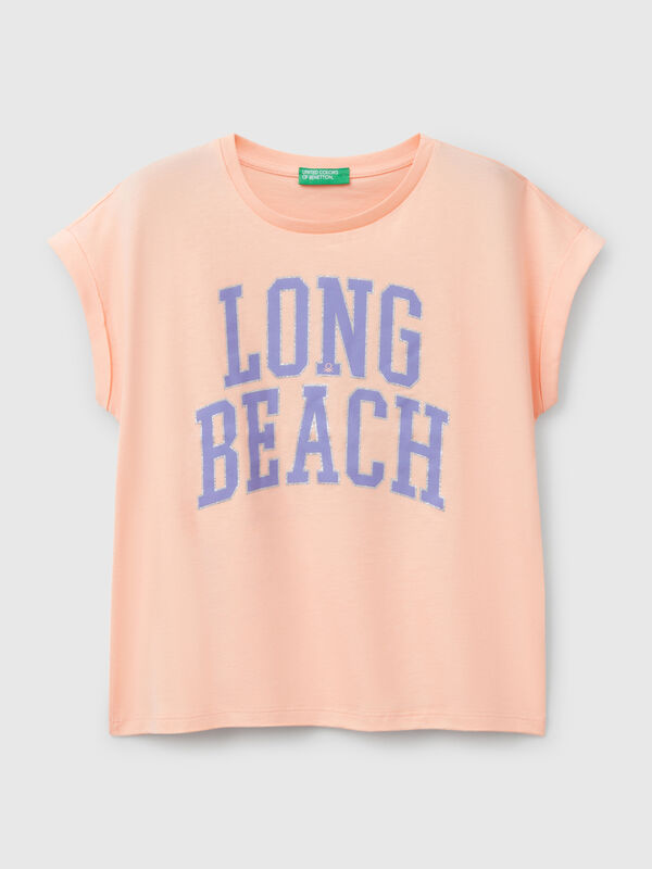 Boxy fit t-shirt with print and glitter Junior Girl