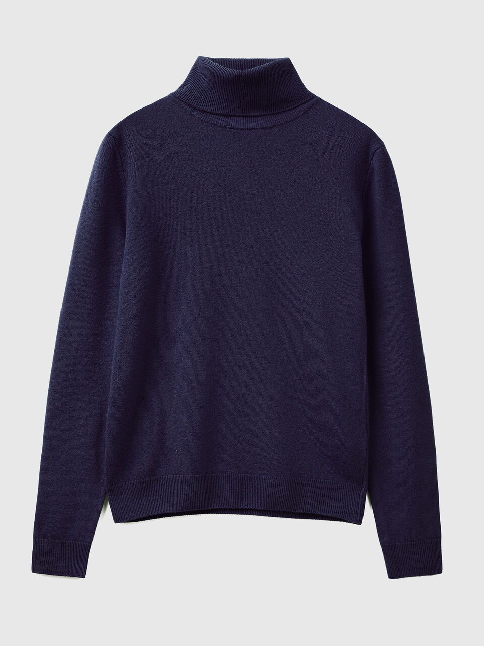 Dark blue turtleneck sweater in pure Merino wool - Dark Blue | Benetton