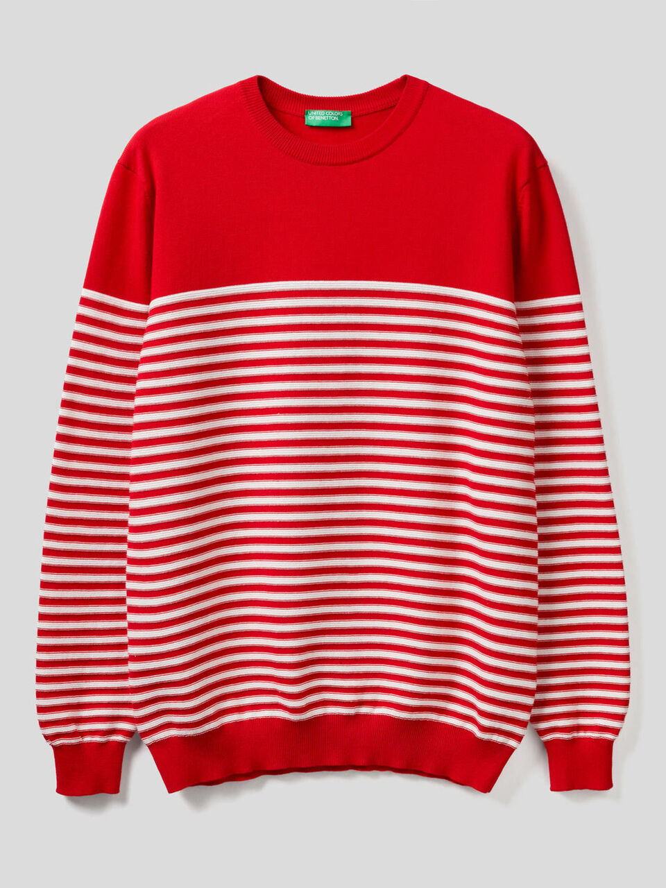 Striped 100% cotton crew neck sweater Men image number 1