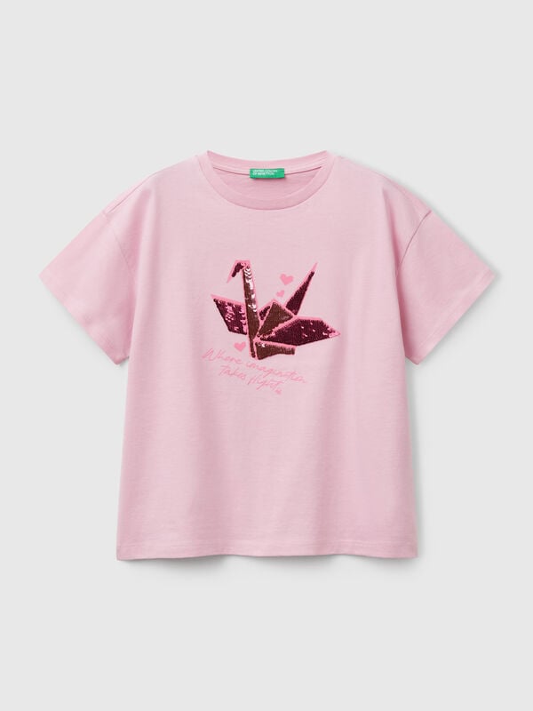 T-shirt with print and sequins Junior Girl