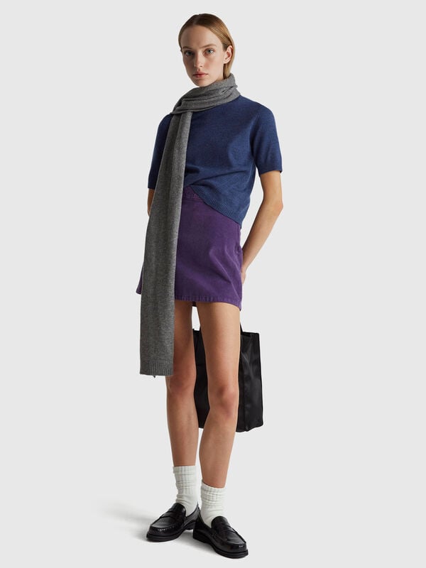 Air force blue short sleeve turtleneck in cashmere blend Women