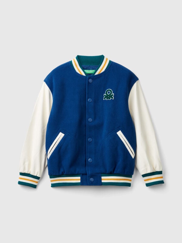 Bomber jacket in wool blend with back embroidery Junior Boy