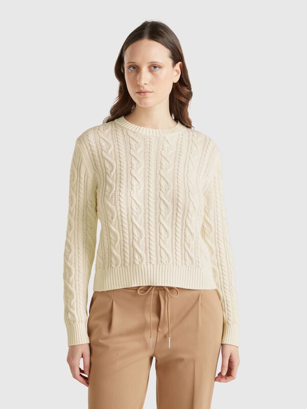 100% cotton sweater with cables Women