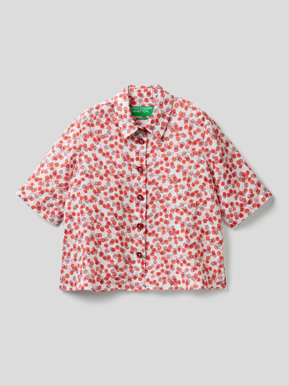 100% linen shirt with pattern print image number 1