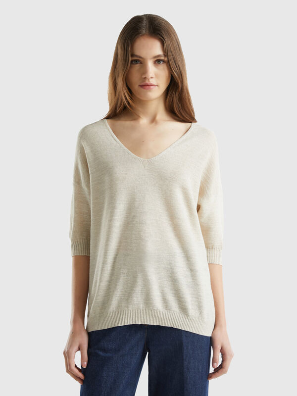 Sweater in linen and cotton blend Women