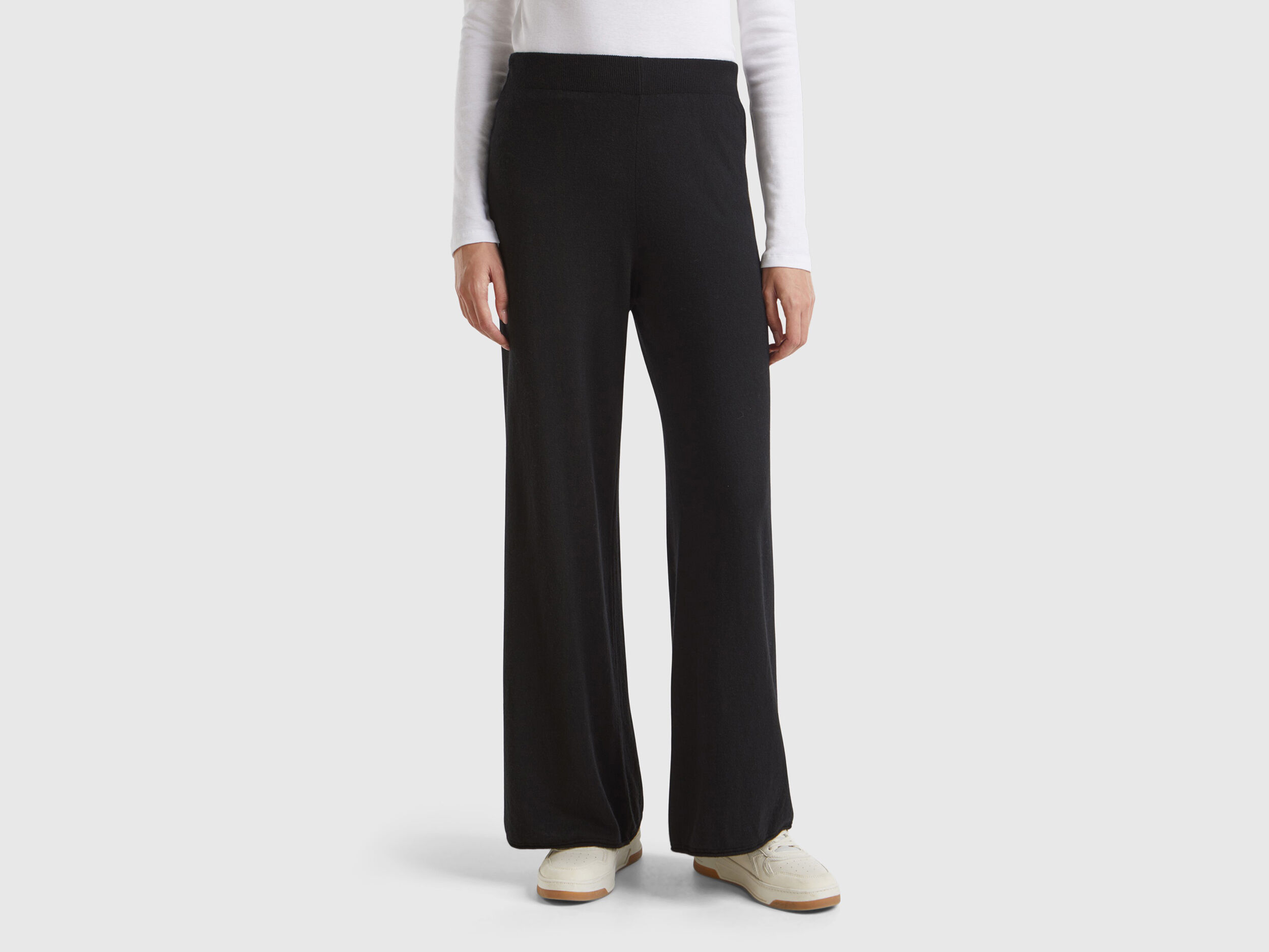 Women Cashmere Wide Leg Pants Fashion High Waist Wool