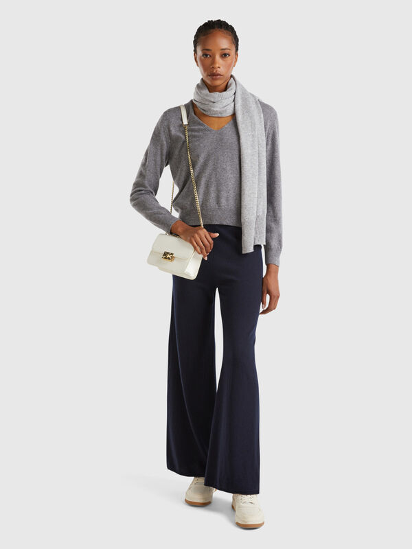 Dark blue wide leg trousers in cashmere and wool blend Women