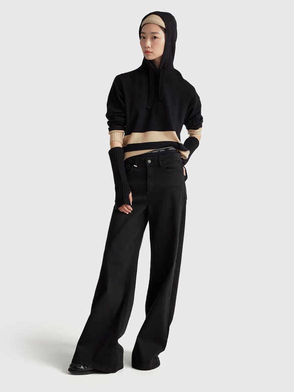 Black sweater in cashmere blend with hood Women