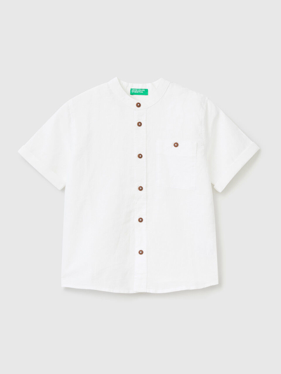Mandarin collar shirt in linen blend