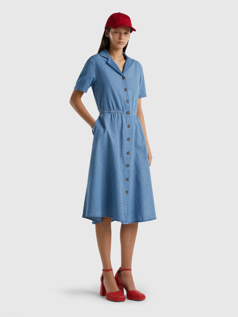 Midi shirt dress in chambray