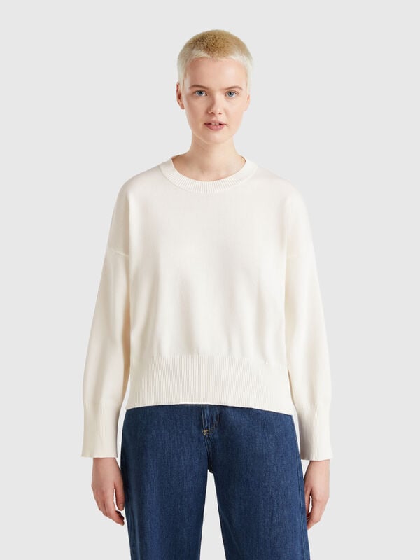 Crew neck sweater in tricot cotton Women
