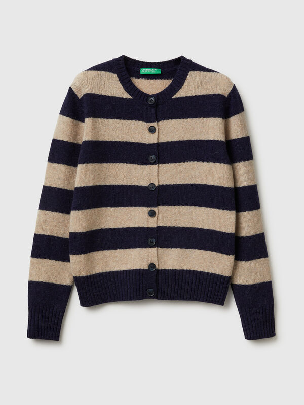 Striped cardigan in pure Shetland wool Women