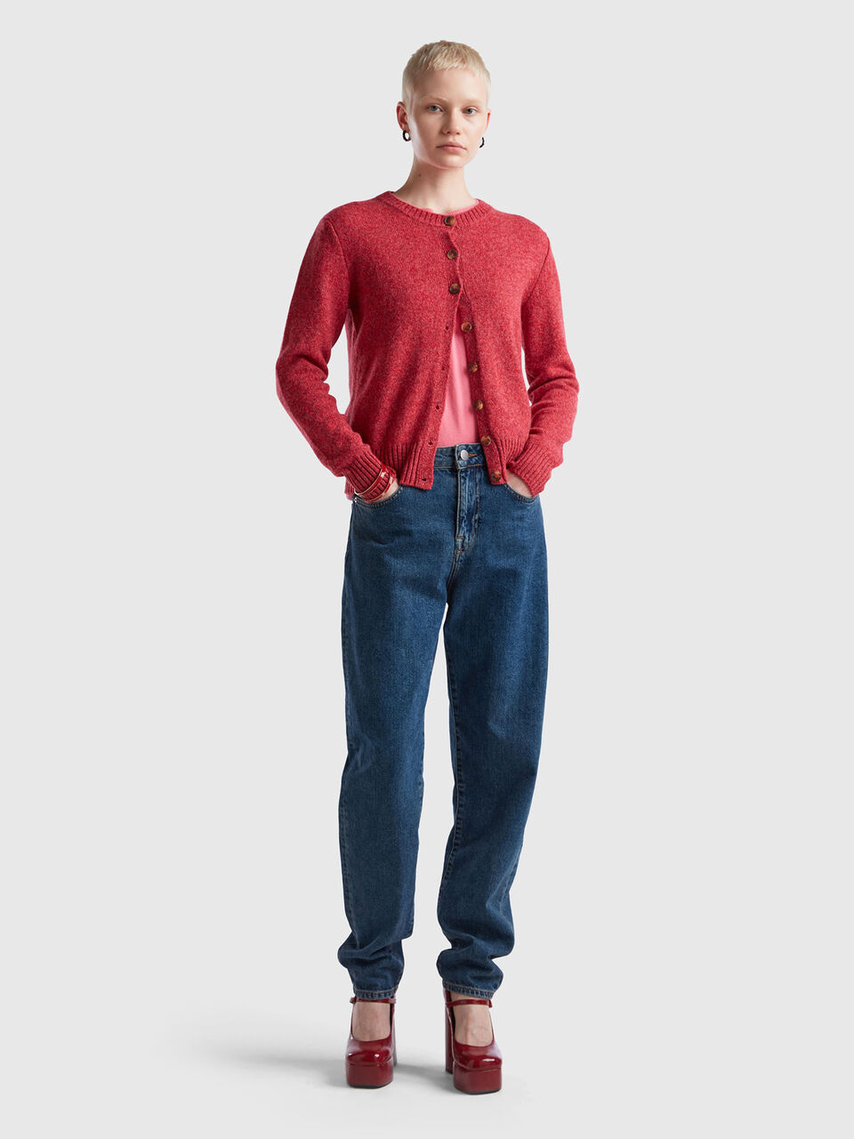 Cardigan in pure Shetland wool - Red Coral | Benetton