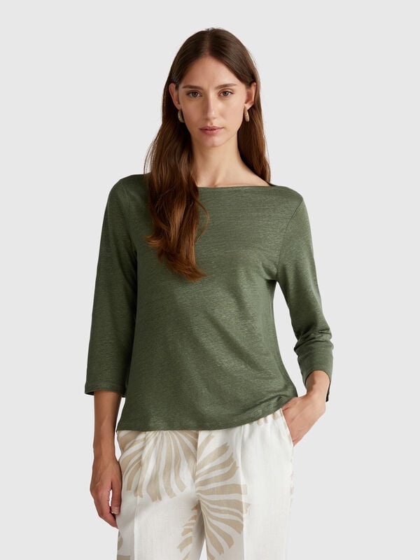 Pure linen t-shirt with 3/4 sleeves Women