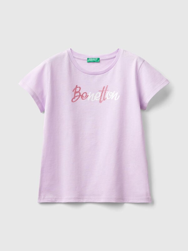 T-shirt with glittery logo in organic cotton Junior Girl