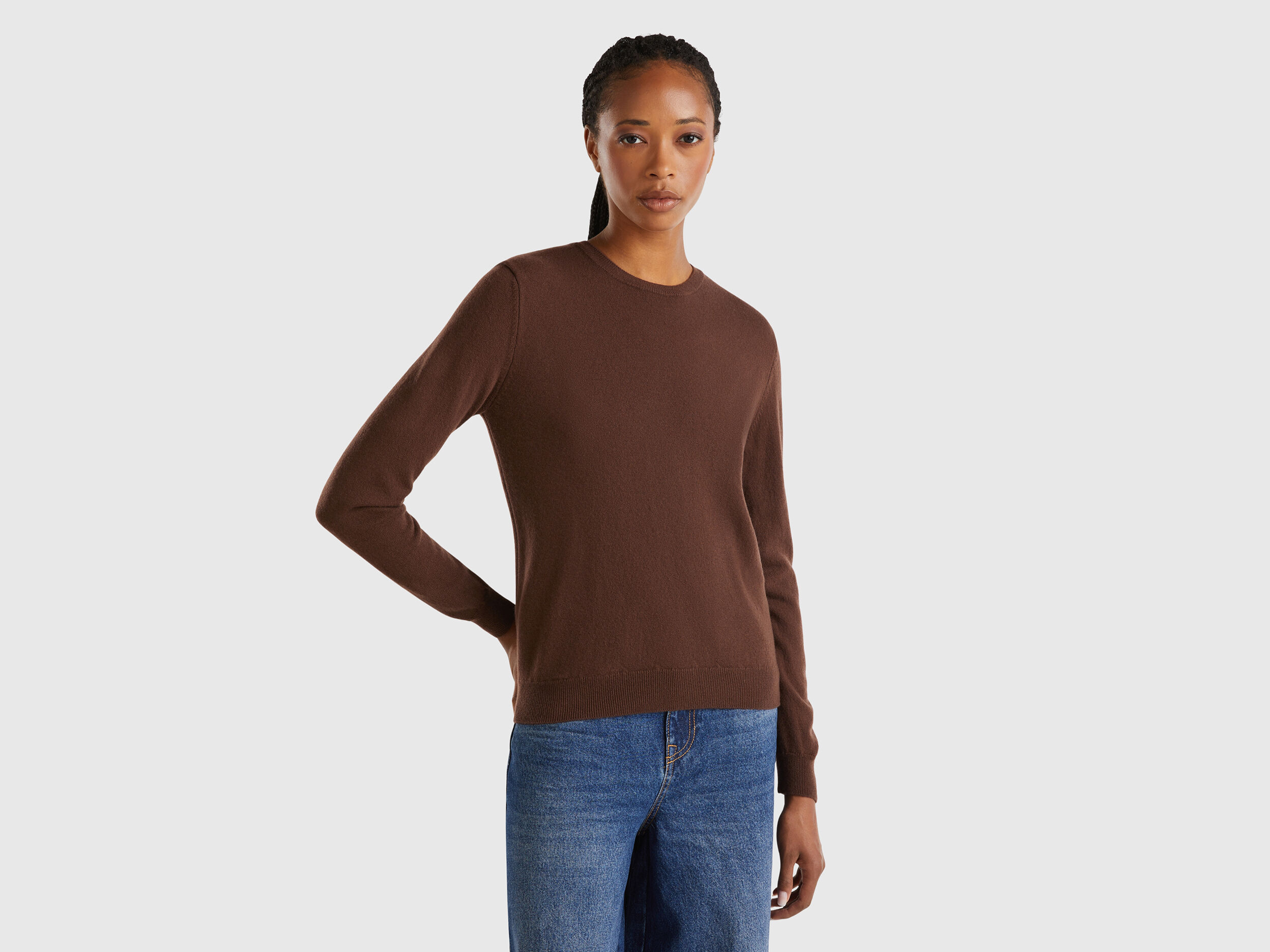 Crew Neck Merino Wool Sweaters Women Benetton