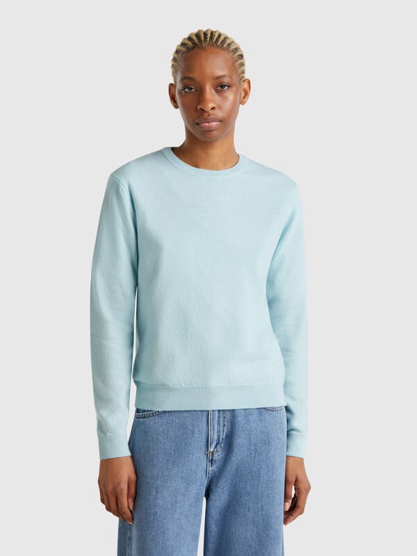 Turquoise crew neck sweater in Merino wool Women