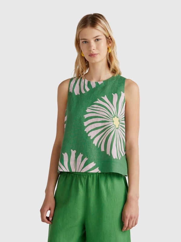 Printed dress in pure linen Women
