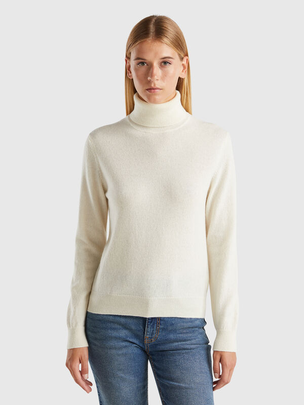 Cream white turtleneck in pure cashmere Women